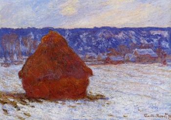 Claude Oscar Monet : Grainstack in Overcast Weather, Snow Effect